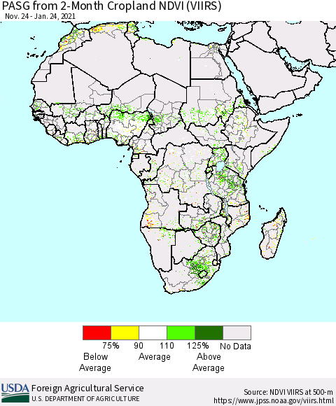 Africa PASG from 2-Month Cropland NDVI (VIIRS) Thematic Map For 1/21/2021 - 1/31/2021