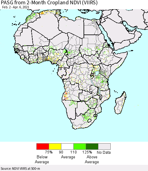 Africa PASG from 2-Month Cropland NDVI (VIIRS) Thematic Map For 3/30/2021 - 4/6/2021