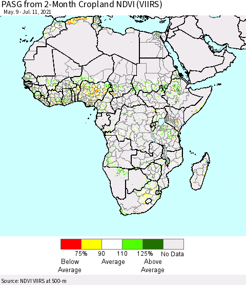 Africa PASG from 2-Month Cropland NDVI (VIIRS) Thematic Map For 7/4/2021 - 7/11/2021