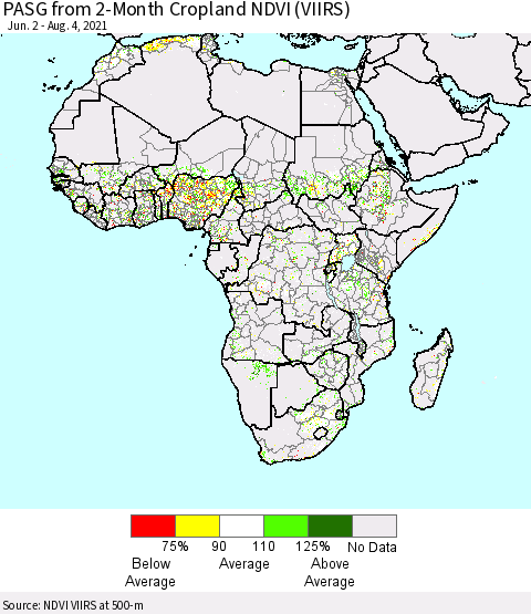 Africa PASG from 2-Month Cropland NDVI (VIIRS) Thematic Map For 7/28/2021 - 8/4/2021