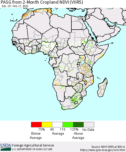 Africa PASG from 2-Month Cropland NDVI (VIIRS) Thematic Map For 2/11/2022 - 2/20/2022