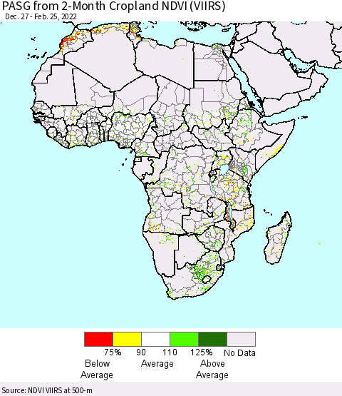 Africa PASG from 2-Month Cropland NDVI (VIIRS) Thematic Map For 2/18/2022 - 2/25/2022