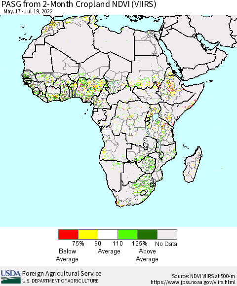 Africa PASG from 2-Month Cropland NDVI (VIIRS) Thematic Map For 7/11/2022 - 7/20/2022