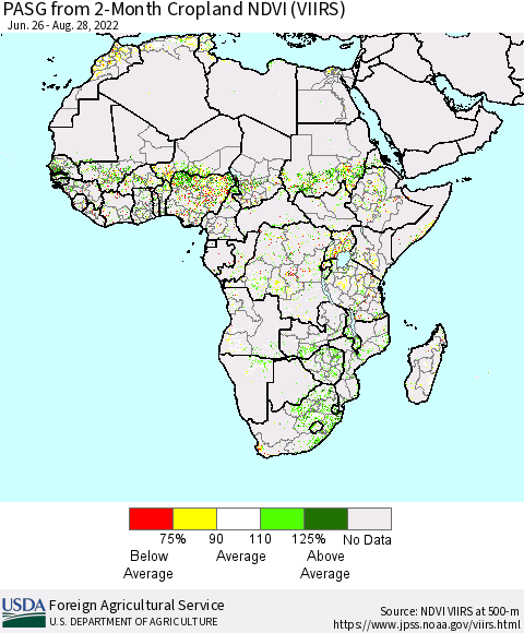 Africa PASG from 2-Month Cropland NDVI (VIIRS) Thematic Map For 8/21/2022 - 8/31/2022