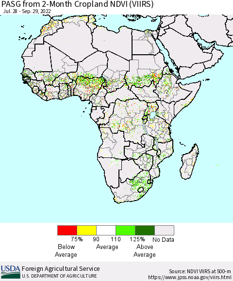 Africa PASG from 2-Month Cropland NDVI (VIIRS) Thematic Map For 9/21/2022 - 9/30/2022