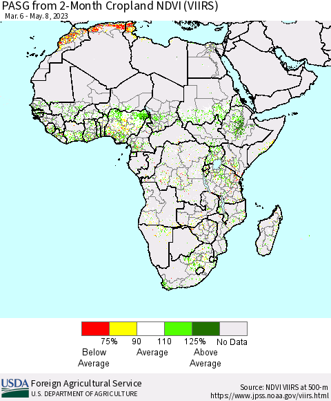Africa PASG from 2-Month Cropland NDVI (VIIRS) Thematic Map For 5/1/2023 - 5/10/2023