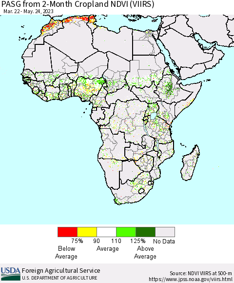 Africa PASG from 2-Month Cropland NDVI (VIIRS) Thematic Map For 5/21/2023 - 5/31/2023