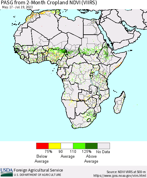 Africa PASG from 2-Month Cropland NDVI (VIIRS) Thematic Map For 7/11/2023 - 7/20/2023