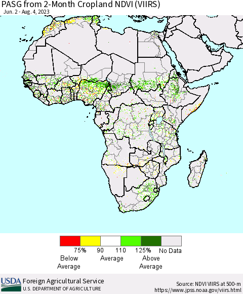 Africa PASG from 2-Month Cropland NDVI (VIIRS) Thematic Map For 8/1/2023 - 8/10/2023
