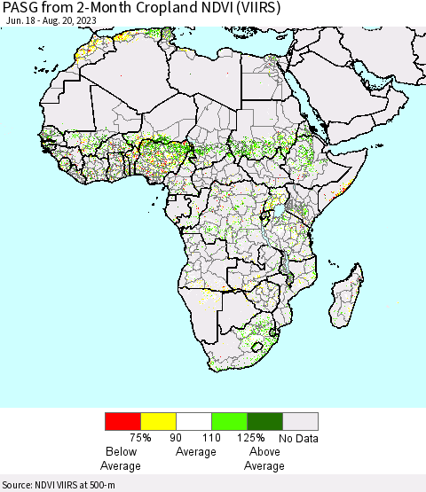 Africa PASG from 2-Month Cropland NDVI (VIIRS) Thematic Map For 8/11/2023 - 8/20/2023