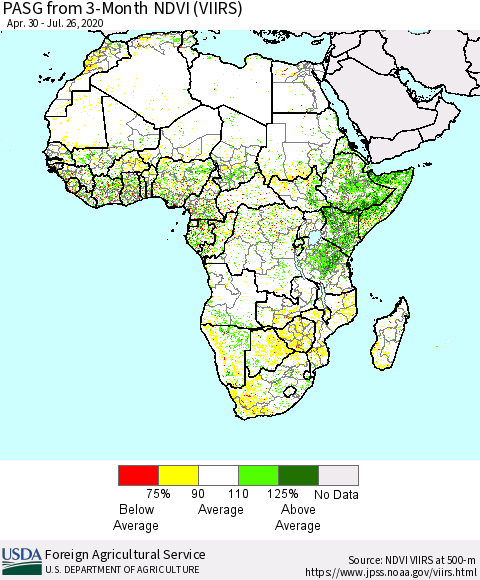 Africa PASG from 3-Month NDVI (VIIRS) Thematic Map For 7/21/2020 - 7/31/2020
