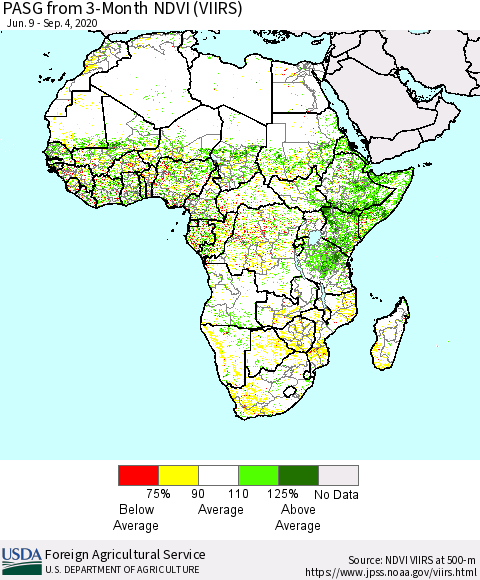 Africa PASG from 3-Month NDVI (VIIRS) Thematic Map For 9/1/2020 - 9/10/2020