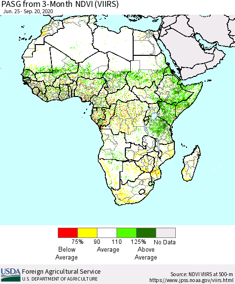 Africa PASG from 3-Month NDVI (VIIRS) Thematic Map For 9/11/2020 - 9/20/2020
