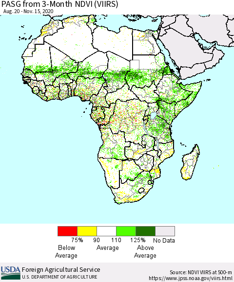 Africa PASG from 3-Month NDVI (VIIRS) Thematic Map For 11/11/2020 - 11/20/2020