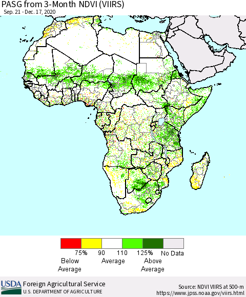 Africa PASG from 3-Month NDVI (VIIRS) Thematic Map For 12/11/2020 - 12/20/2020
