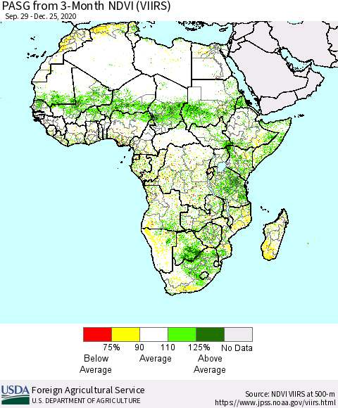 Africa PASG from 3-Month NDVI (VIIRS) Thematic Map For 12/21/2020 - 12/31/2020