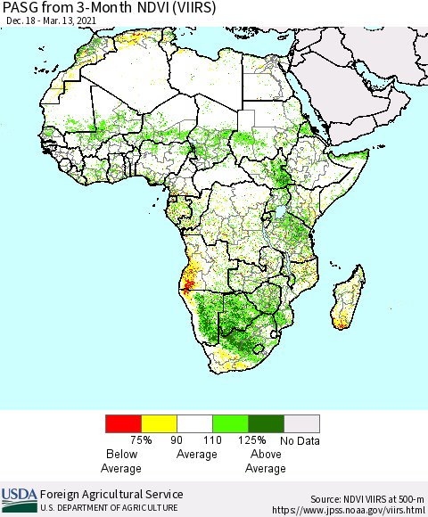 Africa PASG from 3-Month NDVI (VIIRS) Thematic Map For 3/11/2021 - 3/20/2021