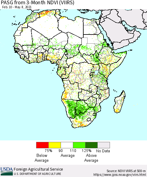 Africa PASG from 3-Month NDVI (VIIRS) Thematic Map For 5/1/2021 - 5/10/2021