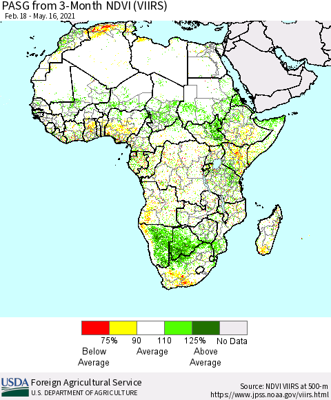 Africa PASG from 3-Month NDVI (VIIRS) Thematic Map For 5/11/2021 - 5/20/2021