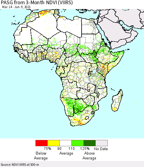 Africa PASG from 3-Month NDVI (VIIRS) Thematic Map For 6/2/2021 - 6/9/2021