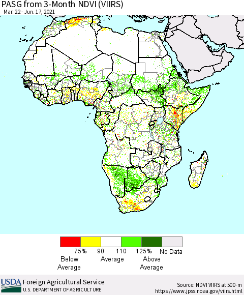 Africa PASG from 3-Month NDVI (VIIRS) Thematic Map For 6/11/2021 - 6/20/2021