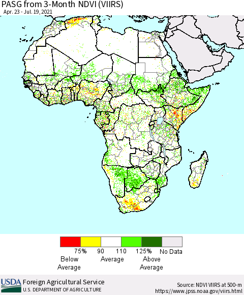 Africa PASG from 3-Month NDVI (VIIRS) Thematic Map For 7/11/2021 - 7/20/2021