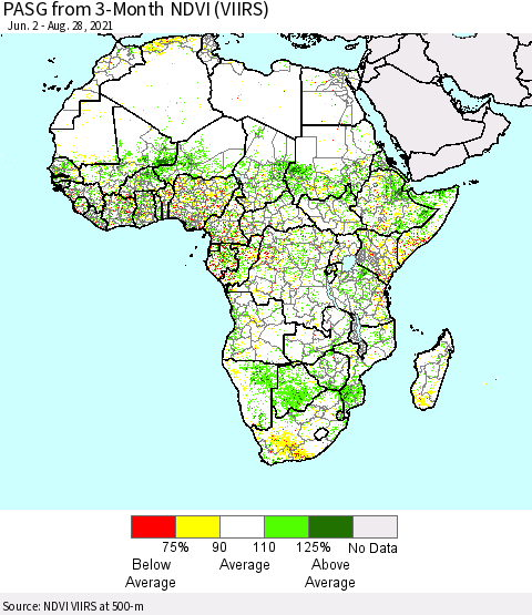Africa PASG from 3-Month NDVI (VIIRS) Thematic Map For 8/21/2021 - 8/28/2021
