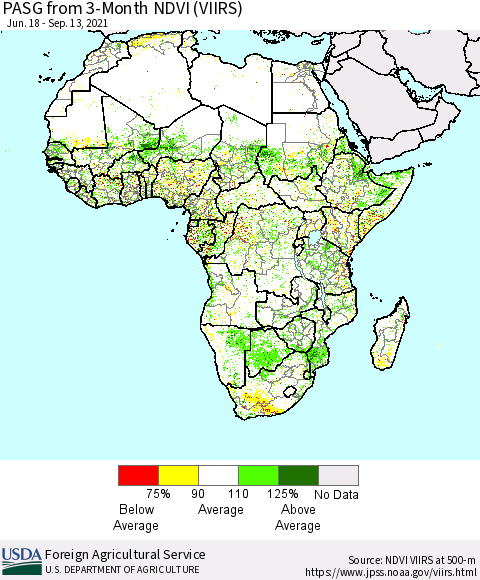 Africa PASG from 3-Month NDVI (VIIRS) Thematic Map For 9/11/2021 - 9/20/2021