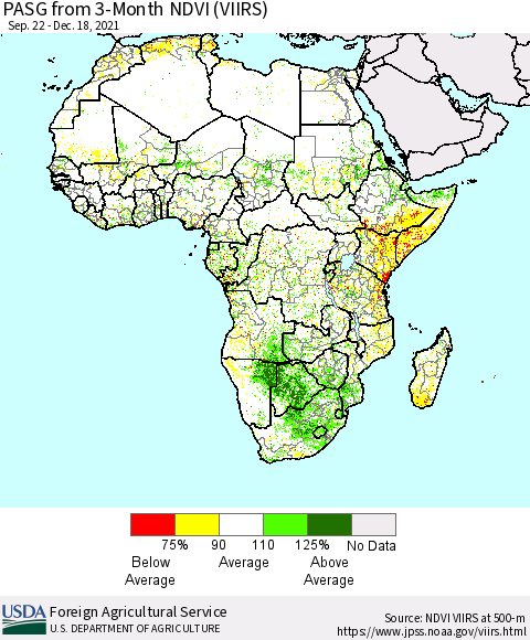 Africa PASG from 3-Month NDVI (VIIRS) Thematic Map For 12/11/2021 - 12/20/2021