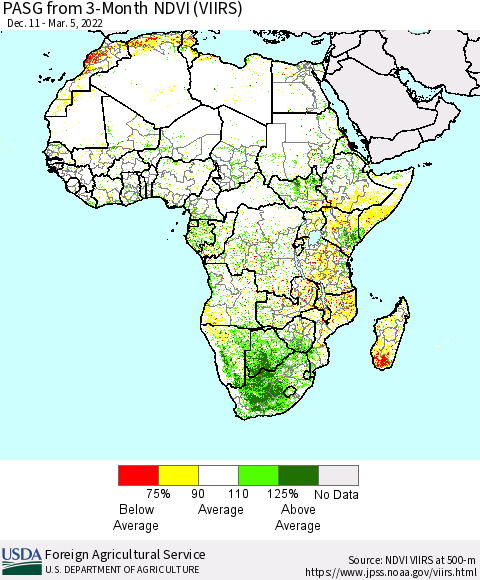 Africa PASG from 3-Month NDVI (VIIRS) Thematic Map For 3/1/2022 - 3/10/2022
