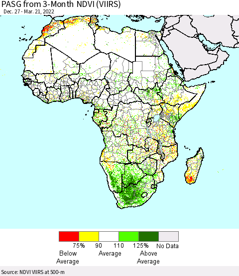 Africa PASG from 3-Month NDVI (VIIRS) Thematic Map For 3/14/2022 - 3/21/2022