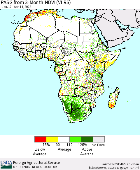 Africa PASG from 3-Month NDVI (VIIRS) Thematic Map For 4/11/2022 - 4/20/2022