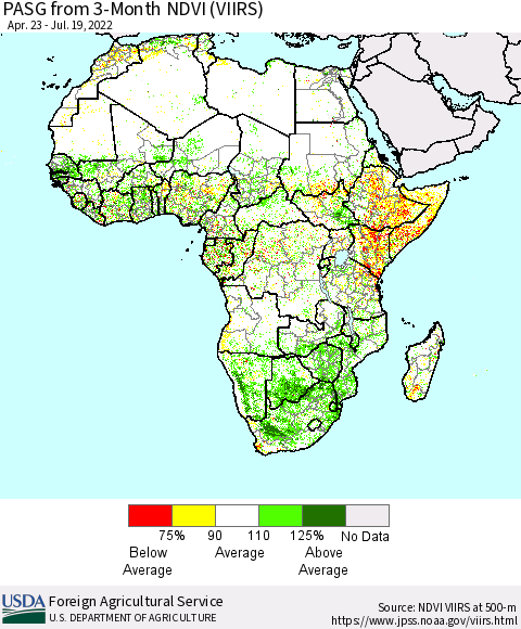 Africa PASG from 3-Month NDVI (VIIRS) Thematic Map For 7/11/2022 - 7/20/2022