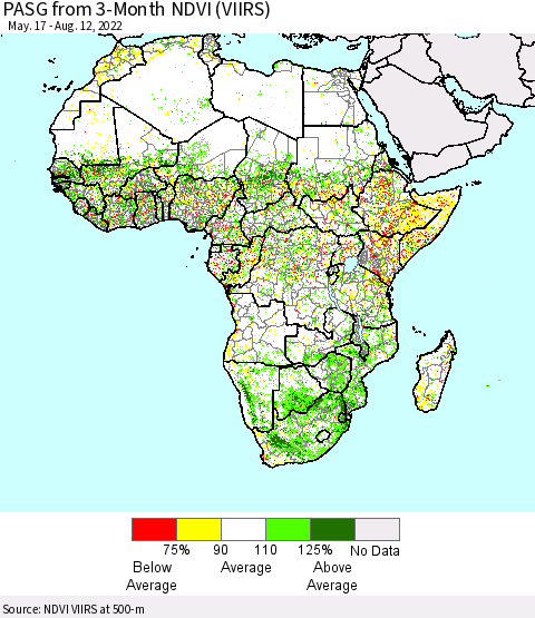 Africa PASG from 3-Month NDVI (VIIRS) Thematic Map For 8/5/2022 - 8/12/2022