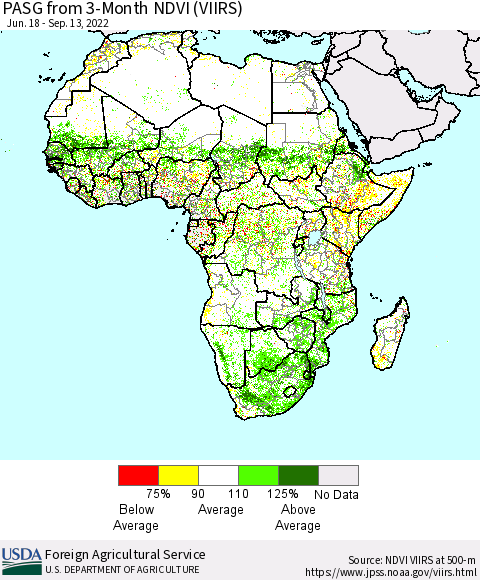 Africa PASG from 3-Month NDVI (VIIRS) Thematic Map For 9/11/2022 - 9/20/2022