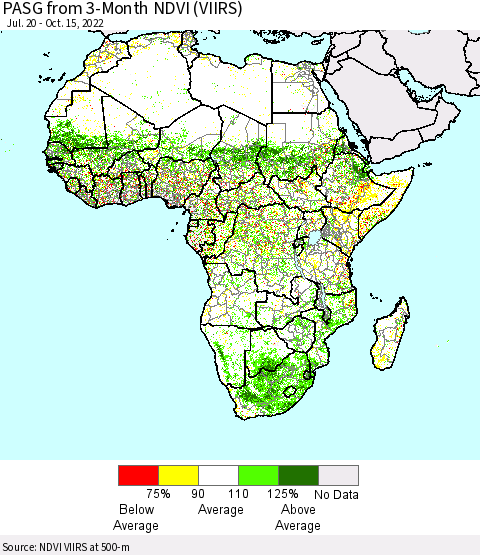 Africa PASG from 3-Month NDVI (VIIRS) Thematic Map For 10/8/2022 - 10/15/2022