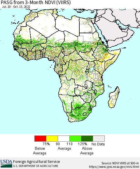 Africa PASG from 3-Month NDVI (VIIRS) Thematic Map For 10/11/2022 - 10/20/2022