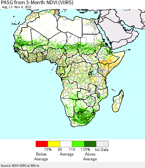 Africa PASG from 3-Month NDVI (VIIRS) Thematic Map For 11/1/2022 - 11/8/2022