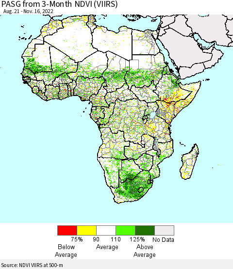 Africa PASG from 3-Month NDVI (VIIRS) Thematic Map For 11/9/2022 - 11/16/2022