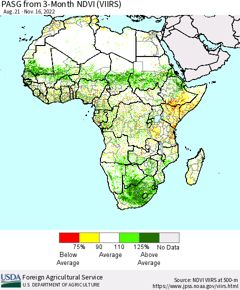 Africa PASG from 3-Month NDVI (VIIRS) Thematic Map For 11/11/2022 - 11/20/2022