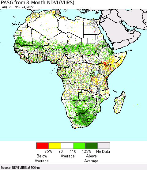 Africa PASG from 3-Month NDVI (VIIRS) Thematic Map For 11/17/2022 - 11/24/2022