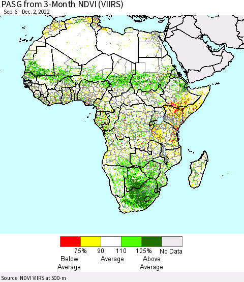 Africa PASG from 3-Month NDVI (VIIRS) Thematic Map For 11/25/2022 - 12/2/2022