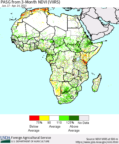 Africa PASG from 3-Month NDVI (VIIRS) Thematic Map For 4/11/2023 - 4/20/2023