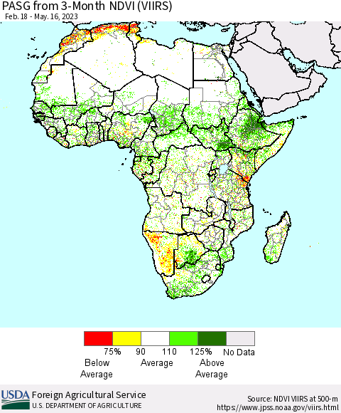 Africa PASG from 3-Month NDVI (VIIRS) Thematic Map For 5/11/2023 - 5/20/2023
