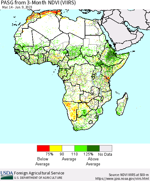 Africa PASG from 3-Month NDVI (VIIRS) Thematic Map For 6/1/2023 - 6/10/2023