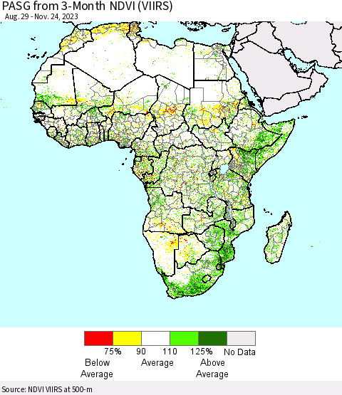 Africa PASG from 3-Month NDVI (VIIRS) Thematic Map For 11/17/2023 - 11/24/2023