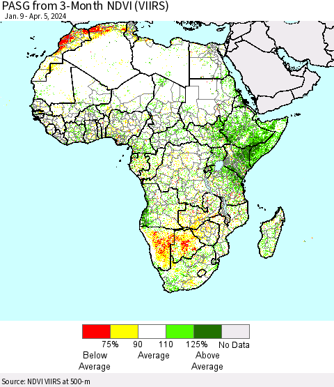 Africa PASG from 3-Month NDVI (VIIRS) Thematic Map For 3/29/2024 - 4/5/2024