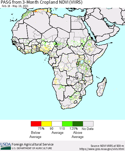 Africa PASG from 3-Month Cropland NDVI (VIIRS) Thematic Map For 5/11/2021 - 5/20/2021