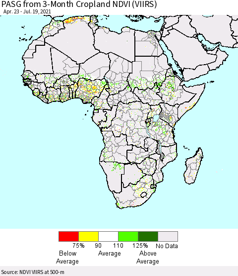 Africa PASG from 3-Month Cropland NDVI (VIIRS) Thematic Map For 7/12/2021 - 7/19/2021