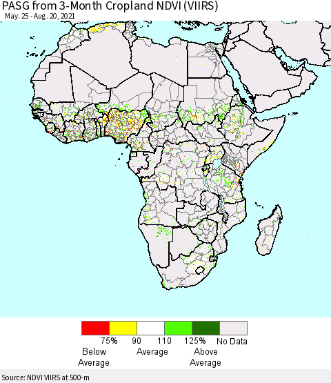 Africa PASG from 3-Month Cropland NDVI (VIIRS) Thematic Map For 8/13/2021 - 8/20/2021